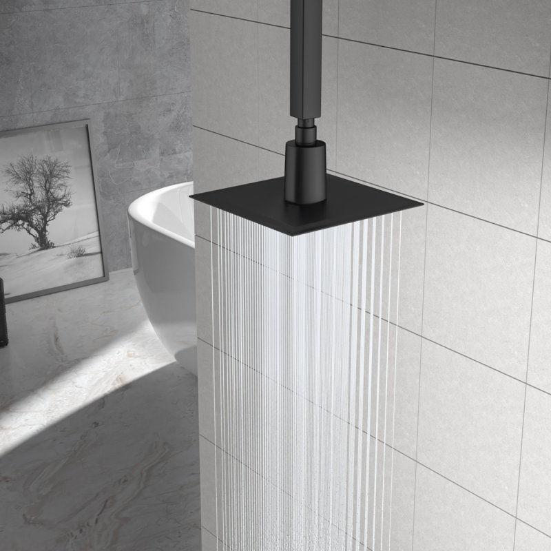 8" Square Rain Shower Head, Ultrathin Design 304 Stainless Steel Ceiling Shower Head, Wall/Ceiling Mounted, Black