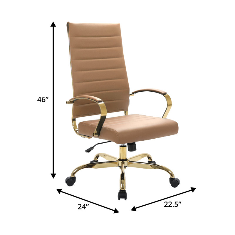 Humairaa Leather Office Chair – Executive Task Chair with Swivel, Adjustable Height & Gold Base for Home Office or Conference Room