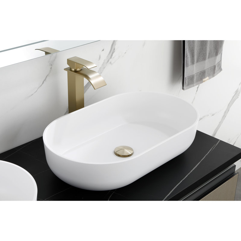 Lavabo de salle de bain moderne blanc ovale 24 po x 14 po - Installation au-dessus du comptoir pour se décolorer et percuter un récipient lisse