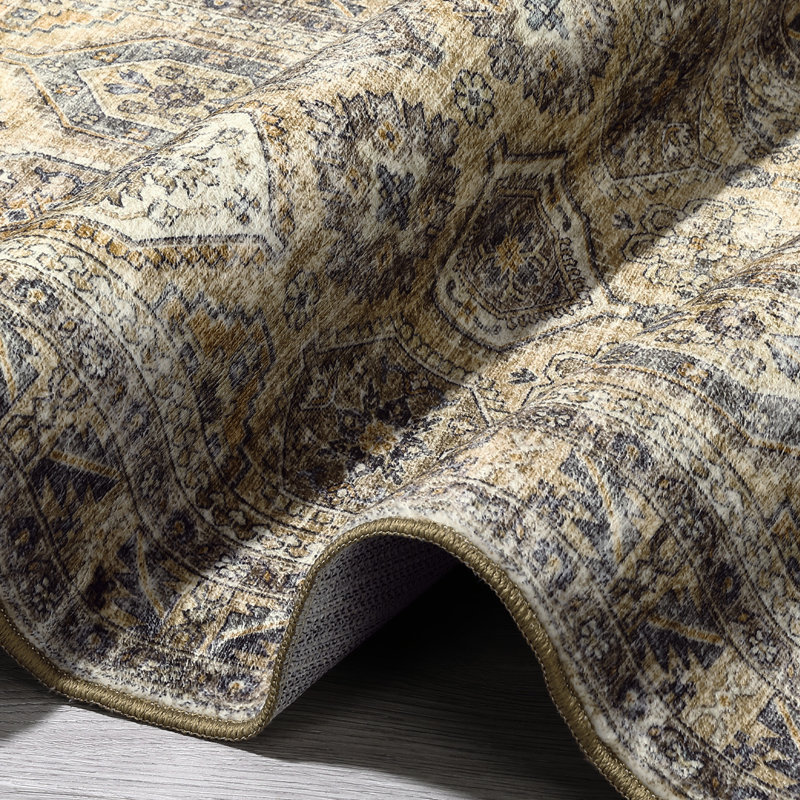 Vintage Washable Area Rug for Hallway, Dining Room and Living Room, Rectangle 5' x 7', Brown