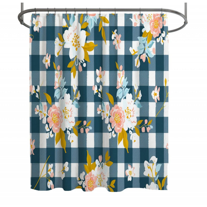 Floral Nature Warm Plaid Shower Curtain, 93"H x 70"W