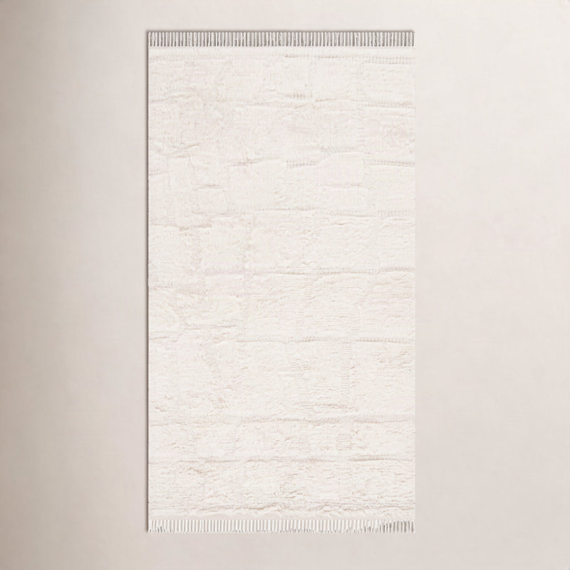 Tapis ivoire en laine / coton de couleur unie Azreal, Rectangle 3 pi x 5 pi