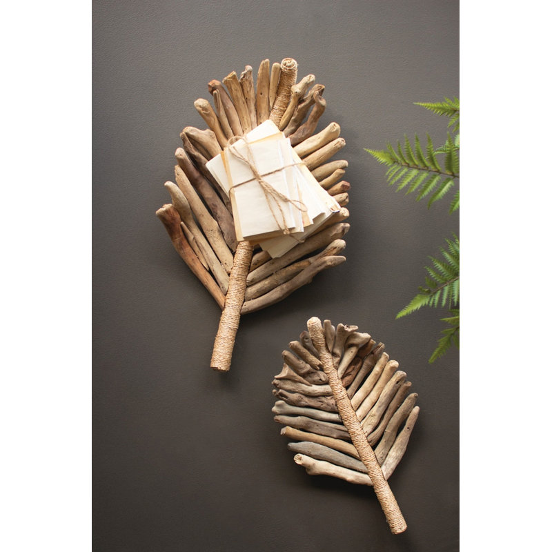  Ensemble de 2 plateaux décoratifs en bois flotté avec garniture abaca H 4 po