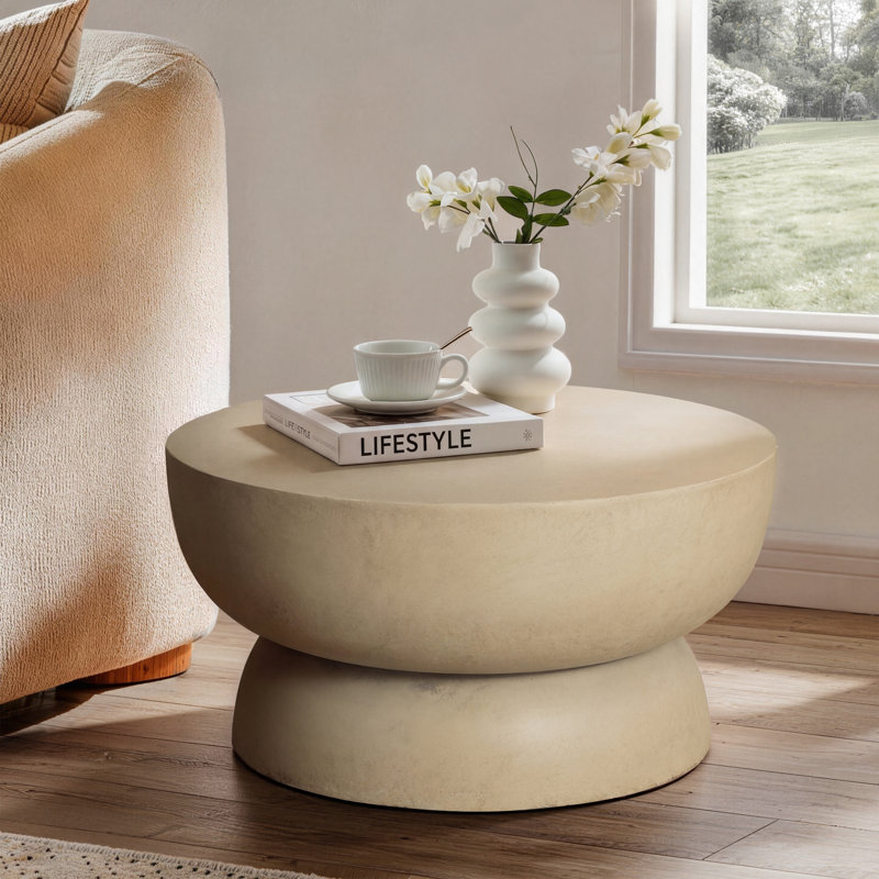 Albert Modern Concrete Round Side Table Low End Table 23.8"W x 11.4" H