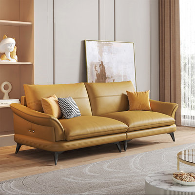 Yellow Genuine Leather Modular Sofa cushion couch