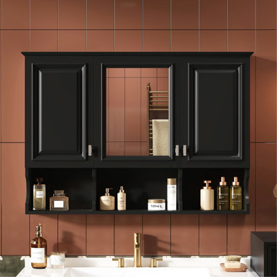 Armoire à pharmacie de 41 pouces avec miroir mural, 3 portes, tablettes réglables et rangement pour le salon