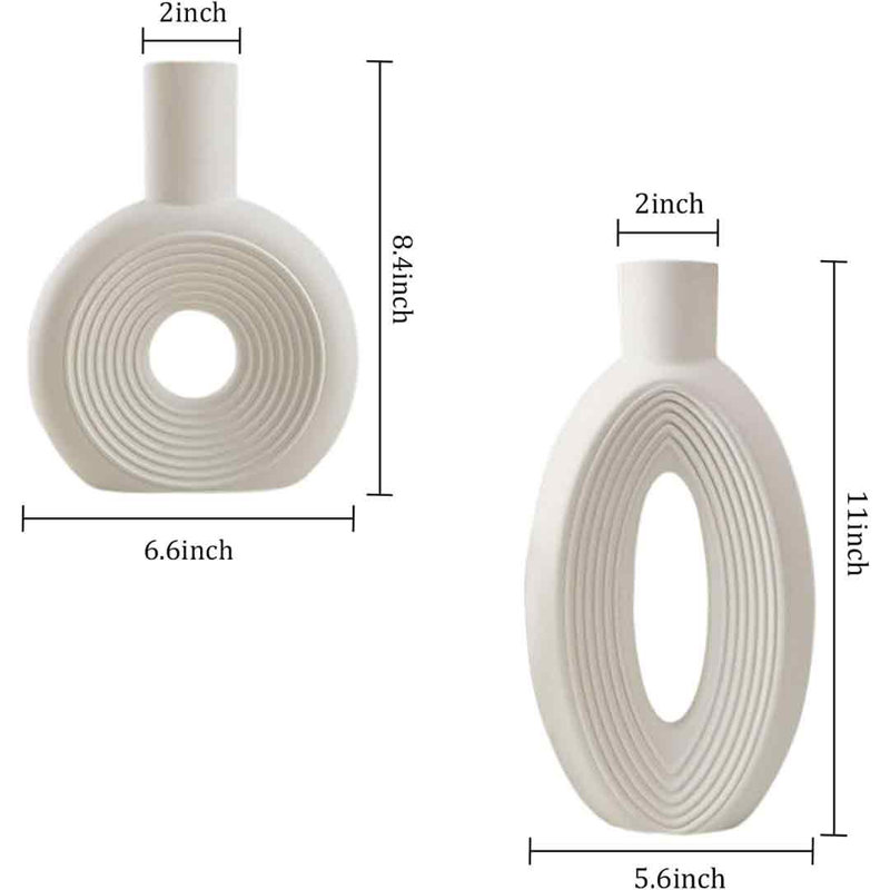 White Ceramic Hollow Center Vase Set for Modern Decor