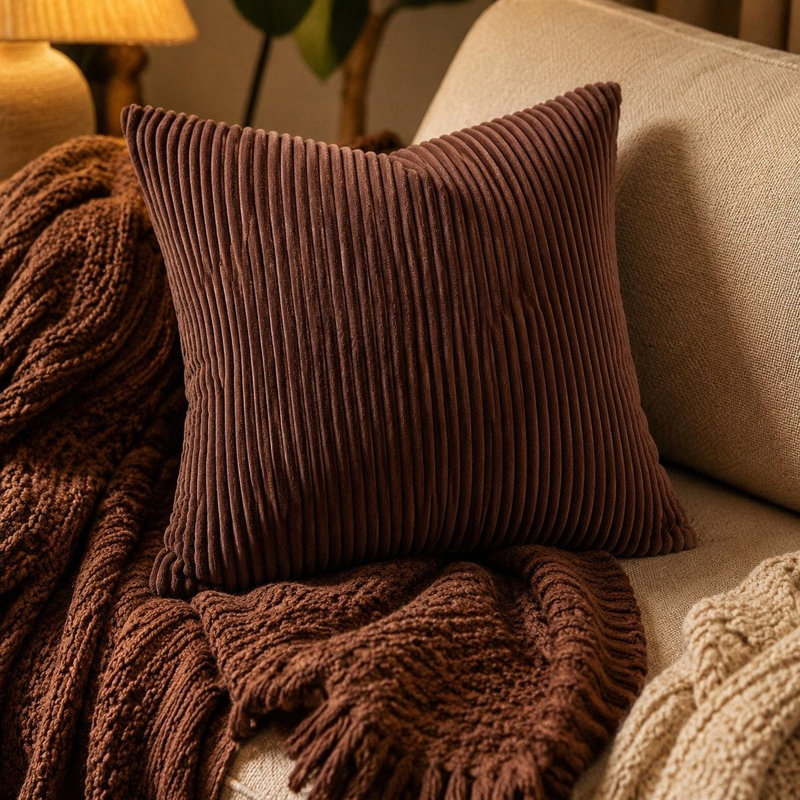Housse de coussin simple à rayures, Brown Coffee