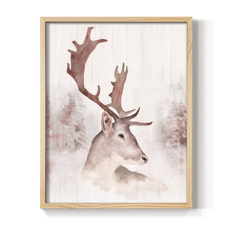 «Blush Deer», reproduction encadrée - bois massif, H 21 po x l 17 po
