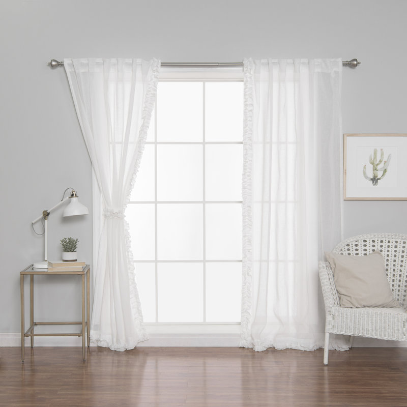 Paire de rideaux semi-transparents avec passe-tringle Raphaelle, Blanc