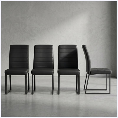 Set of 4 Premium PU Leather Office & Dining Chairs with High-Density Foam, Sturdy Spray Painted Iron Legs, Multi-Color Options, Easy Assembly