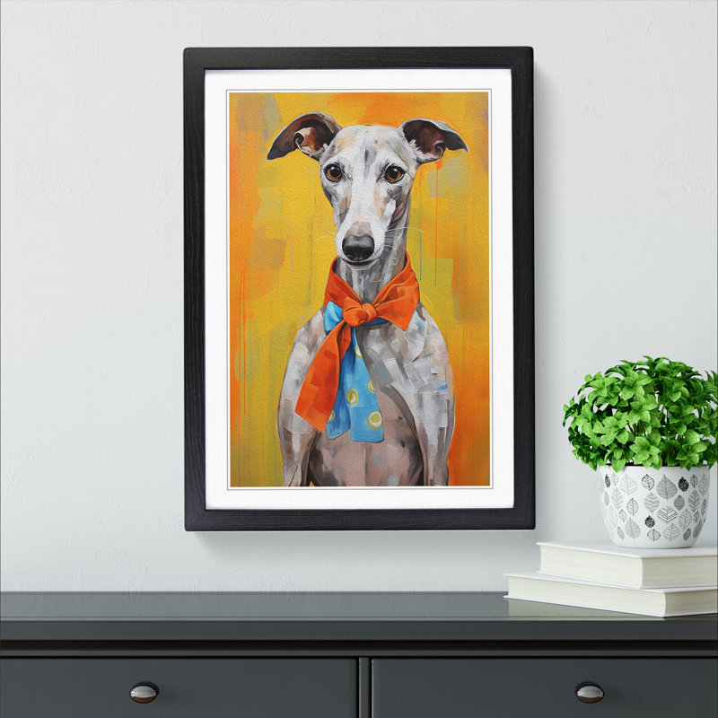 Whippet Contemporary No.2 - Framed Print, 46cm H x 34cm W x 2cm D, Black 