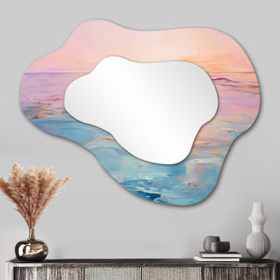 Grand miroir mural rose et bleu pastel Sunset - Wave Coastal Waves