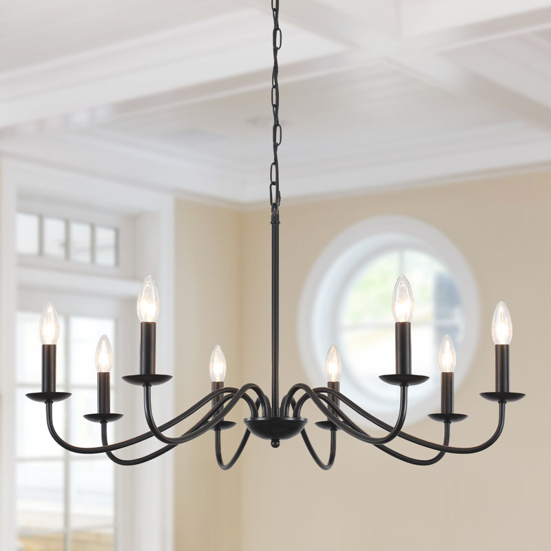 Aretzy 8-Light Dimmable Classic Candle Style Rustic Linear Farmhouse Chandelier for Kitchen Island, Nickel/Black