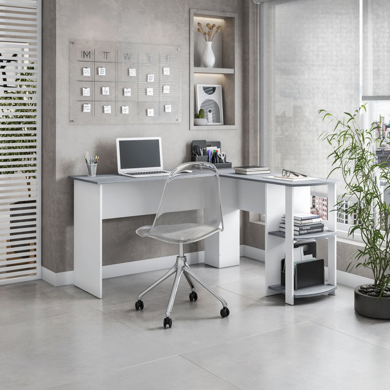 Bureau moderne en L avec tablettes latérales