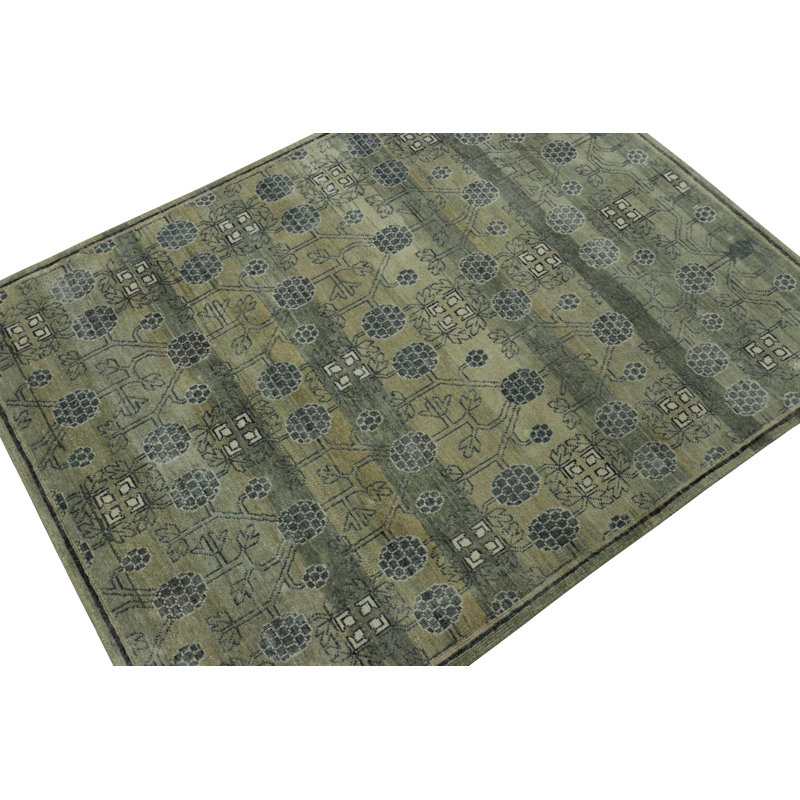 Rug & Kilim’S Khotan-Inspired Rug In Green With Pomegranate Floral Patterns, Rectangle 10' x 14'