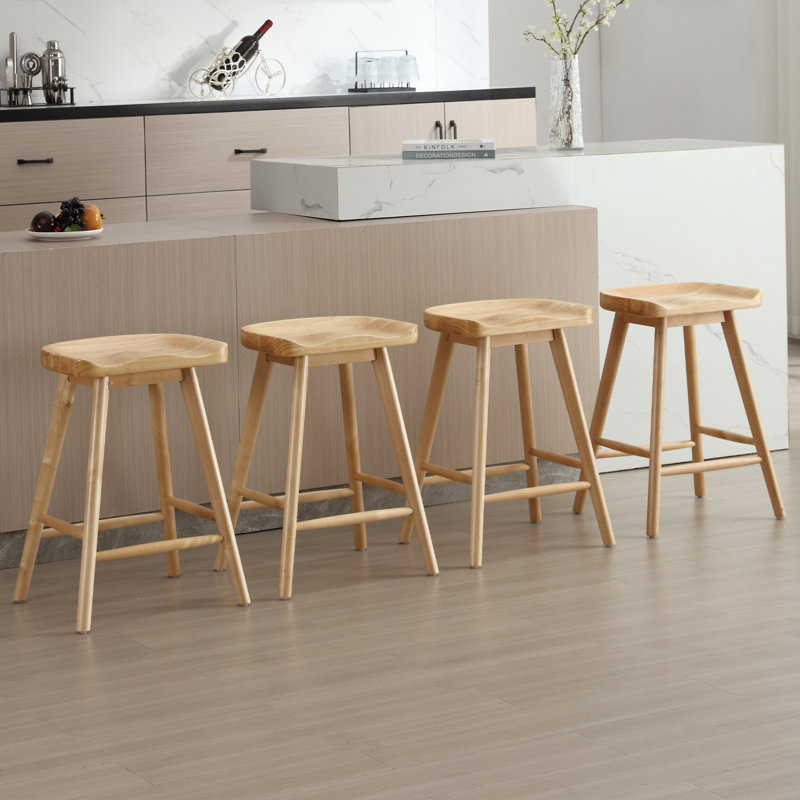 Tabouret de comptoir en bois massif avec repose-pieds H 24,25 po, Naturel