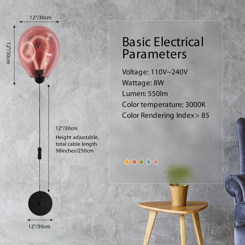 Luminaires muraux modernes modernes en verre coloré, Rose