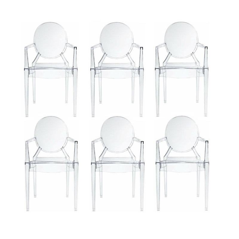 King Louis Back Stacking Side Chair, Clear, 6