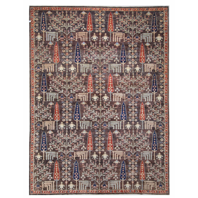 High-Quality Hand-Knotted Brown And Rust Area Rug