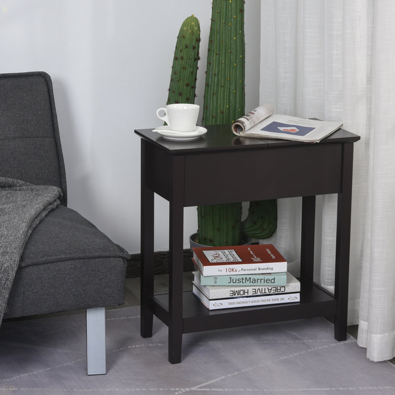 End Table, Narrow Side Table With Flip Top, Storage Cabinet, Bottom Shelf For Living Room