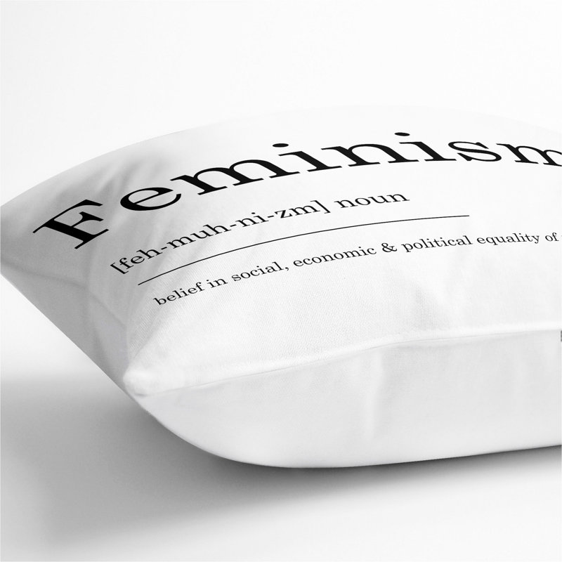 Definition Of Feminism Typography Square Throw Cushion, 40cm H x 40cm W x 15cm D, White