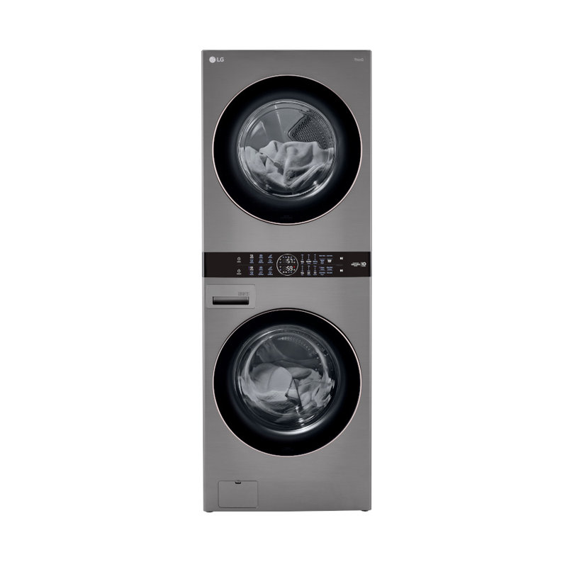 LG Single Unit Front Load WashTower with Center Control, Washer and 7.4 cu. ft. Gas Dryer, 4.5 cu. ft., Steel