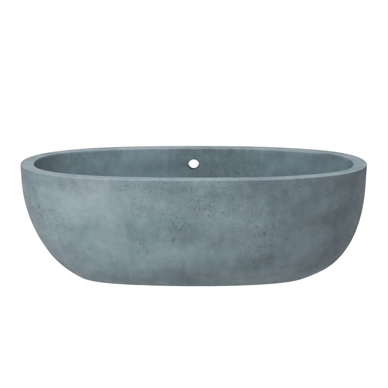 Avalon NativeStone Concrete Freestanding Oval Soaking Bathtub, Ocean, 22" H x 36" W x 66" L