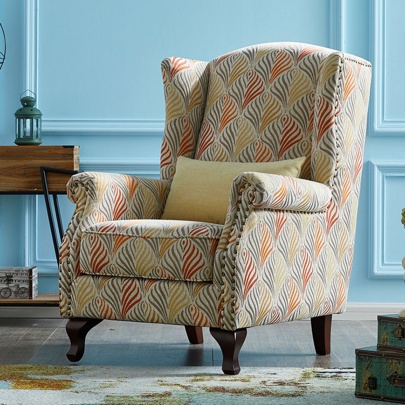 Fauteuil inclinable à oreilles en coton et lin brodé