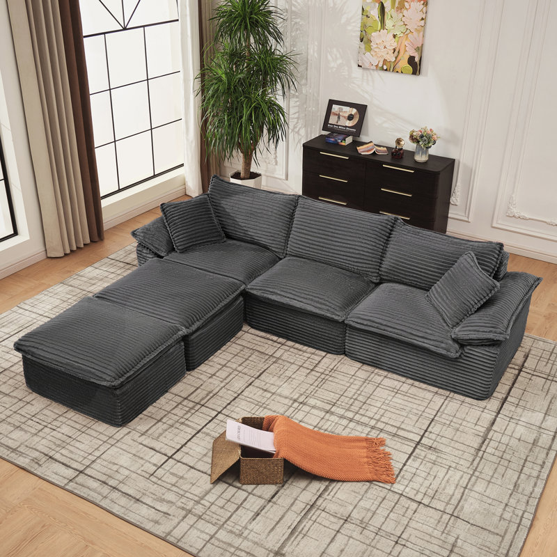 Ensemble de canapé surdimensionné avec repose-pieds mobile, moelleux, moderne et confortable, Tissu gris