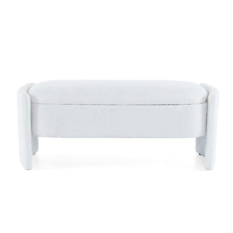 Elegant Long - Shaped Storage Ottoman Bench Of Boucle Material With Simple And Grand Design, White