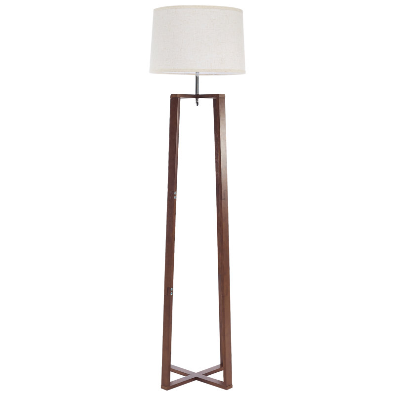 Easy Assembly Modern Farmhouse Bamboo Floor Lamp, Walnut