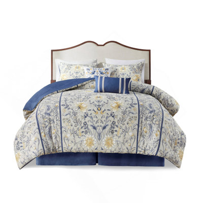 Elegant 6 Piece Cotton Comforter Set With Botanical Print, Hypoallergenic And OEKO-TEX Certified For Quality And Wellness