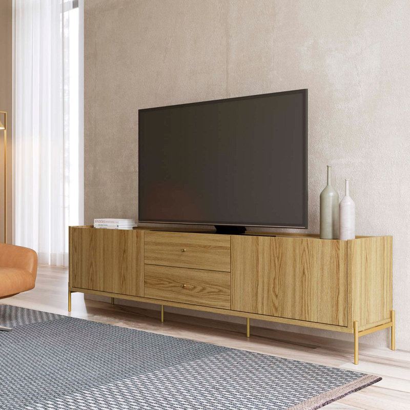 Jasper 73" Modern TV Stand with 2 Shelves and 2 Drawers for TVs up to 75" in Oak, 72.91" W, Oak