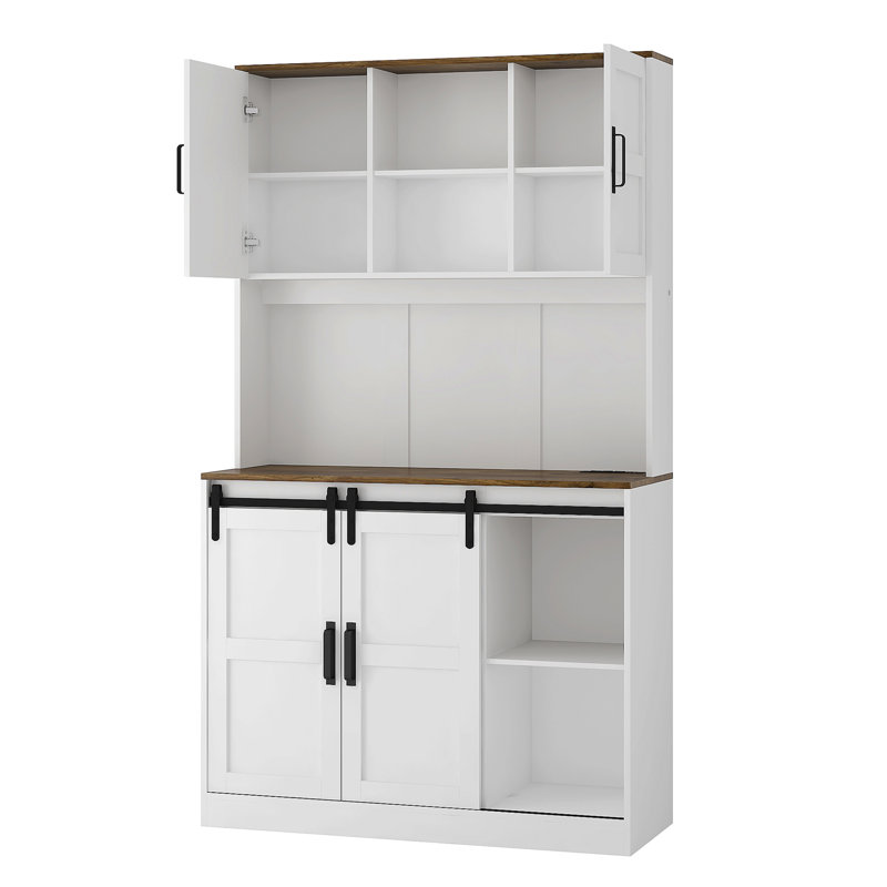 Armoire de bar Farmhouse avec porte de grange coulissante, grande table de buffet de bar Buffet