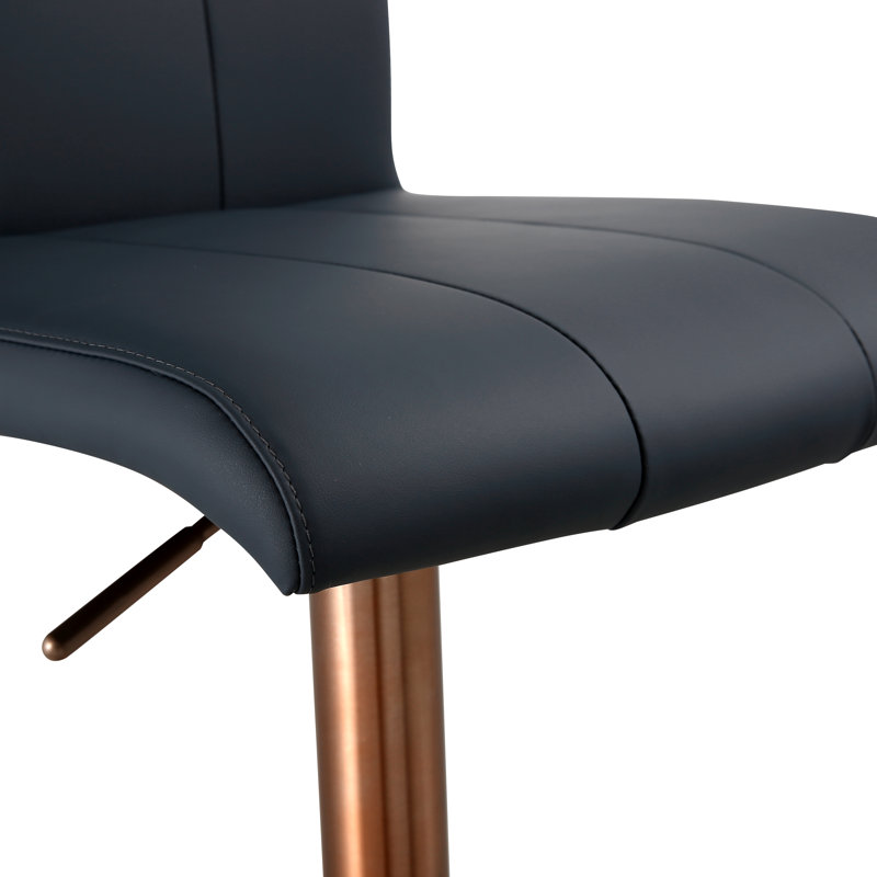 Tabouret de bar rotatif à hauteur ajustable Tristan, Or rose, Bleu marine