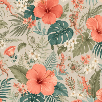 Peler et coller le papier peint floral hibiscus tropical pastel rétro l 23,6 po x H 118 po auto-adhésif amovible