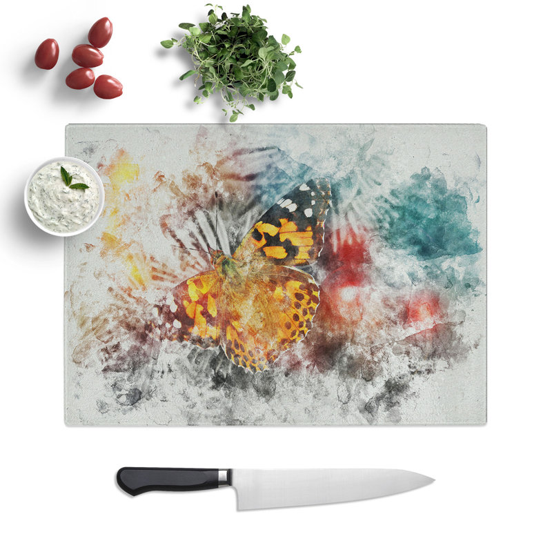 Butterfly Vol.3 Watercolour Chopping Board, 0.4cm H x 28.5cm W x 39cm L