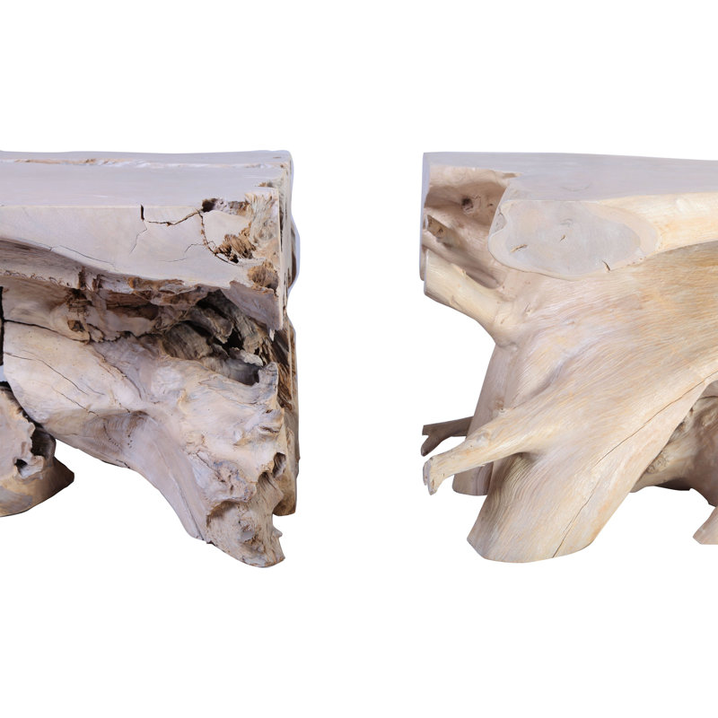 Paire de bases de table basse en teck sculpté