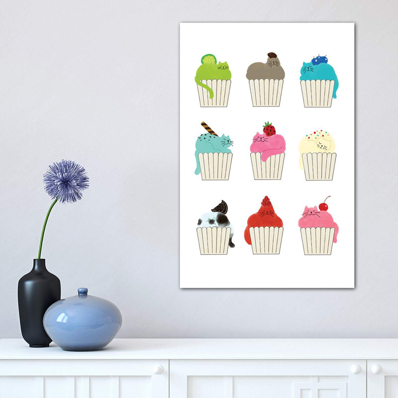«Cupcat Flavors» par Big Nose Work - impression d'art graphique, Toile tendue, Pas de tapis, H 60 po x l 40po x P 1,5 po