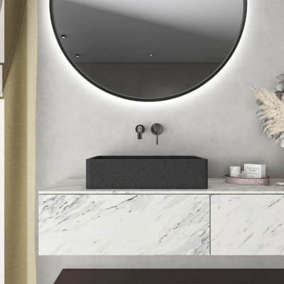 Lavabo de salle de bain rectangulaire en béton 19,68 "gris foncé moderne avec motifs
