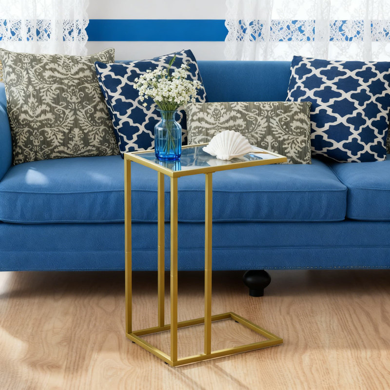 Ensemble de 2 tables d'appoint en forme de C, table d'appoint moderne avec plateau en verre trempé et structure en métal pour le salon, la chambre à coucher et les petits espaces