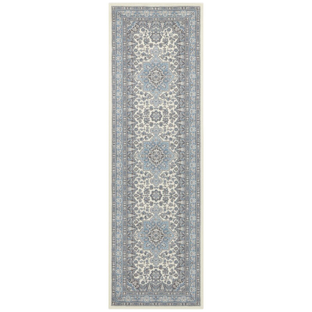 Täbriz Orient Teppich - Kurzflor Orientalisch für Wohnzimmer, Esszimmer, Flur - Himmelblau