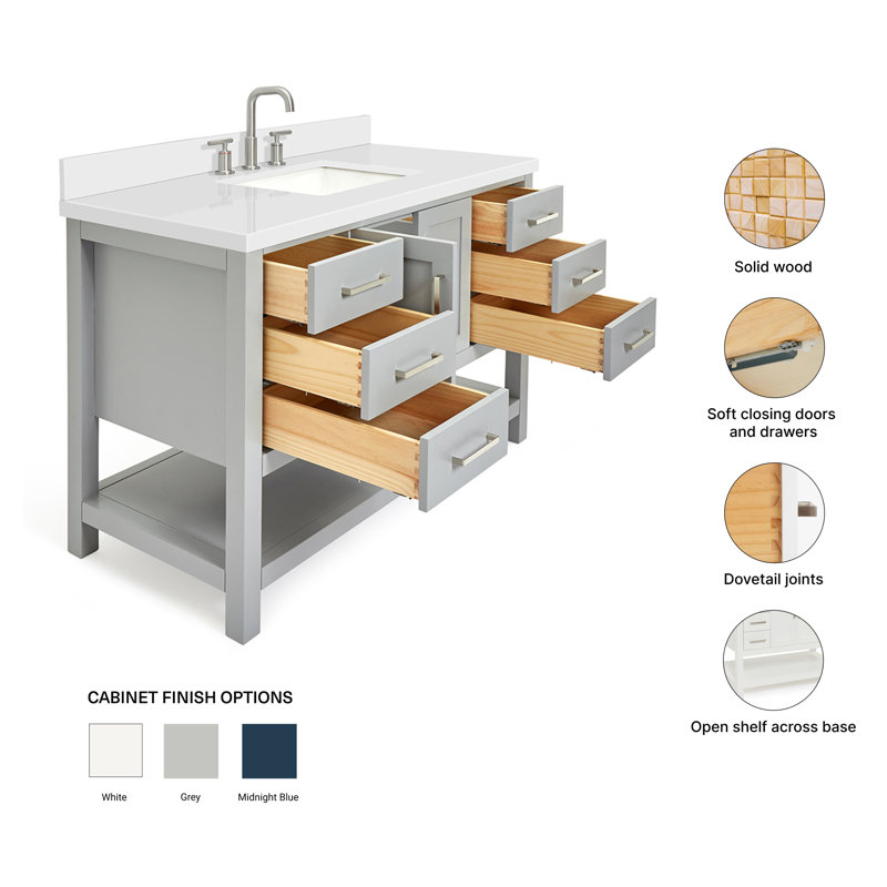 Magnolia Bath Vanity Rectangular Basin S049SWQ, Rectangular, Gray, Pure White Quartz