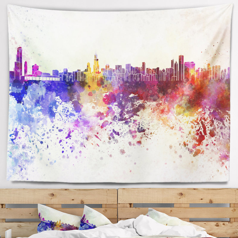 Tapisserie de chicago skyline Cityscape, H 32 po x l 39 po