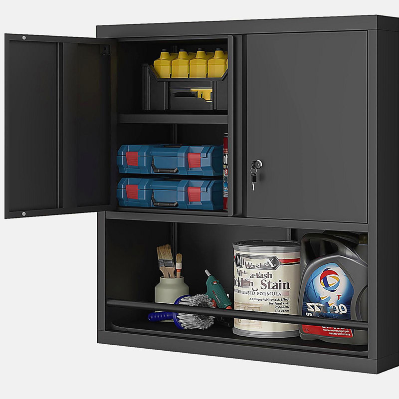 Armoire de cuisine 2 portes avec tablettes réglables, Noir