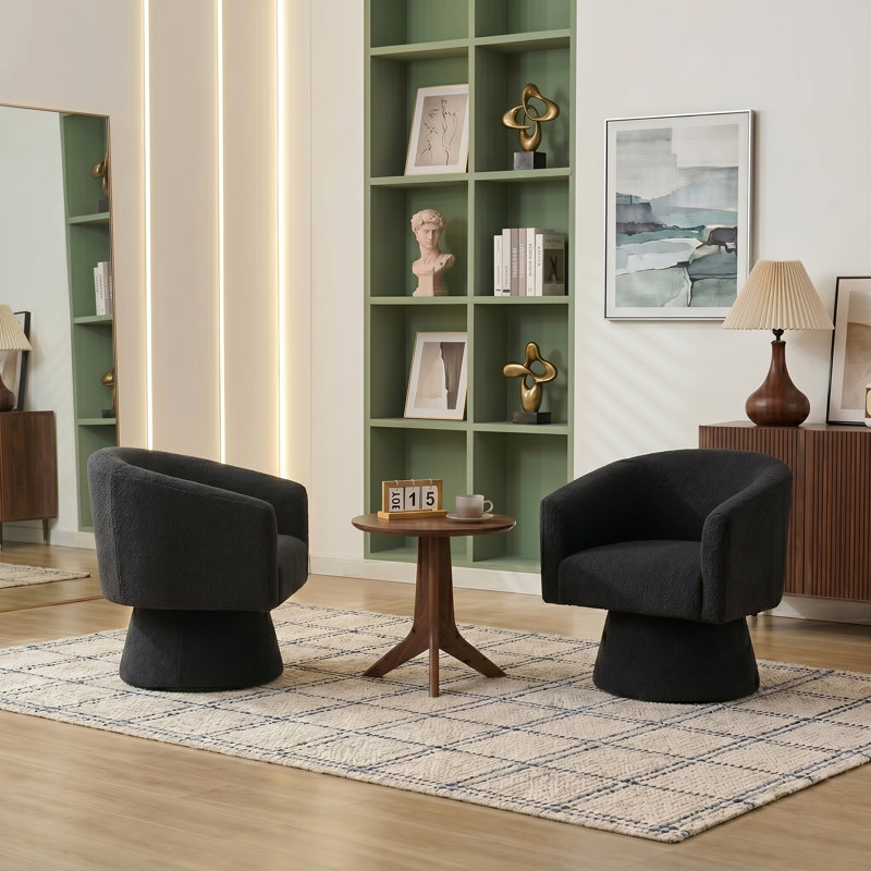 Fauteuil demi-tonneau pivotant rembourré Caleigha, Polyester noir
