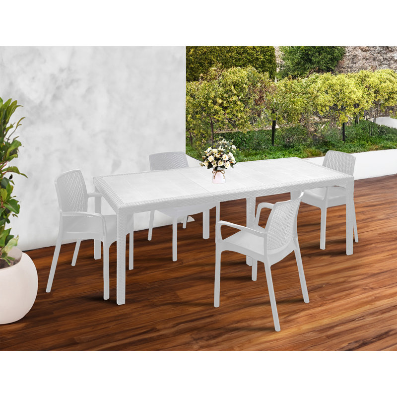 Amaijah 10 - Person Patio Dining Set with Rectangular Table, White