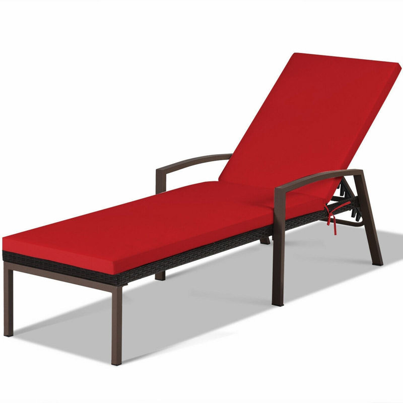 Bridgitt Outdoor Wicker Chaise Lounge , Cushion Included, Red, 1
