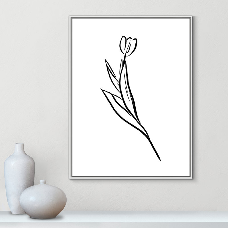 Simple Flowers " Simple Flowers 1 ", White Framed Canvas, 41.5" H x 31.5" W x 2" D